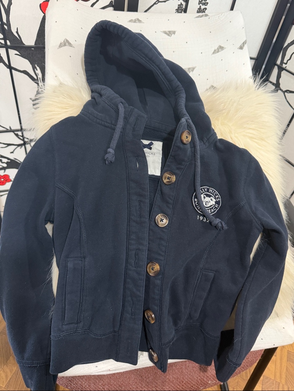 Gilly Hicks Navy Hooded Button-Front Puffer Jacket